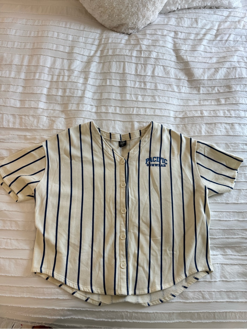 PacSun Cream Tee with Navy Vertical Stripes